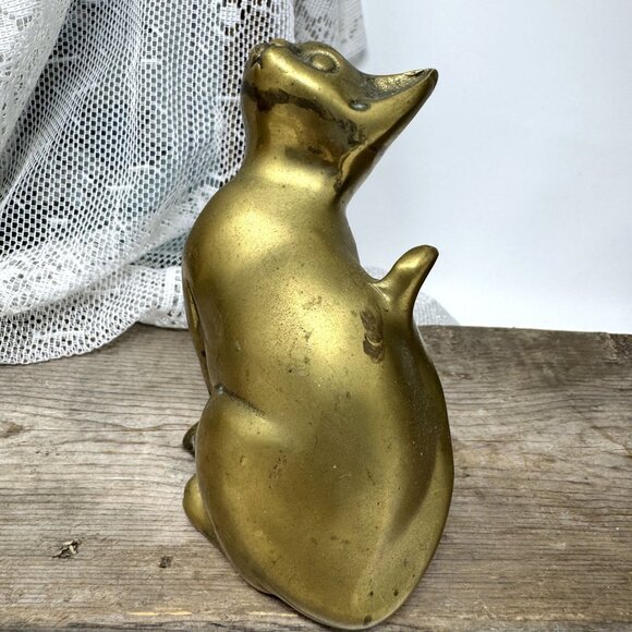Vintage Solid Brass Cat Figurine Statue 5" Tall Decorative Home Decor - Picture 2 of 9